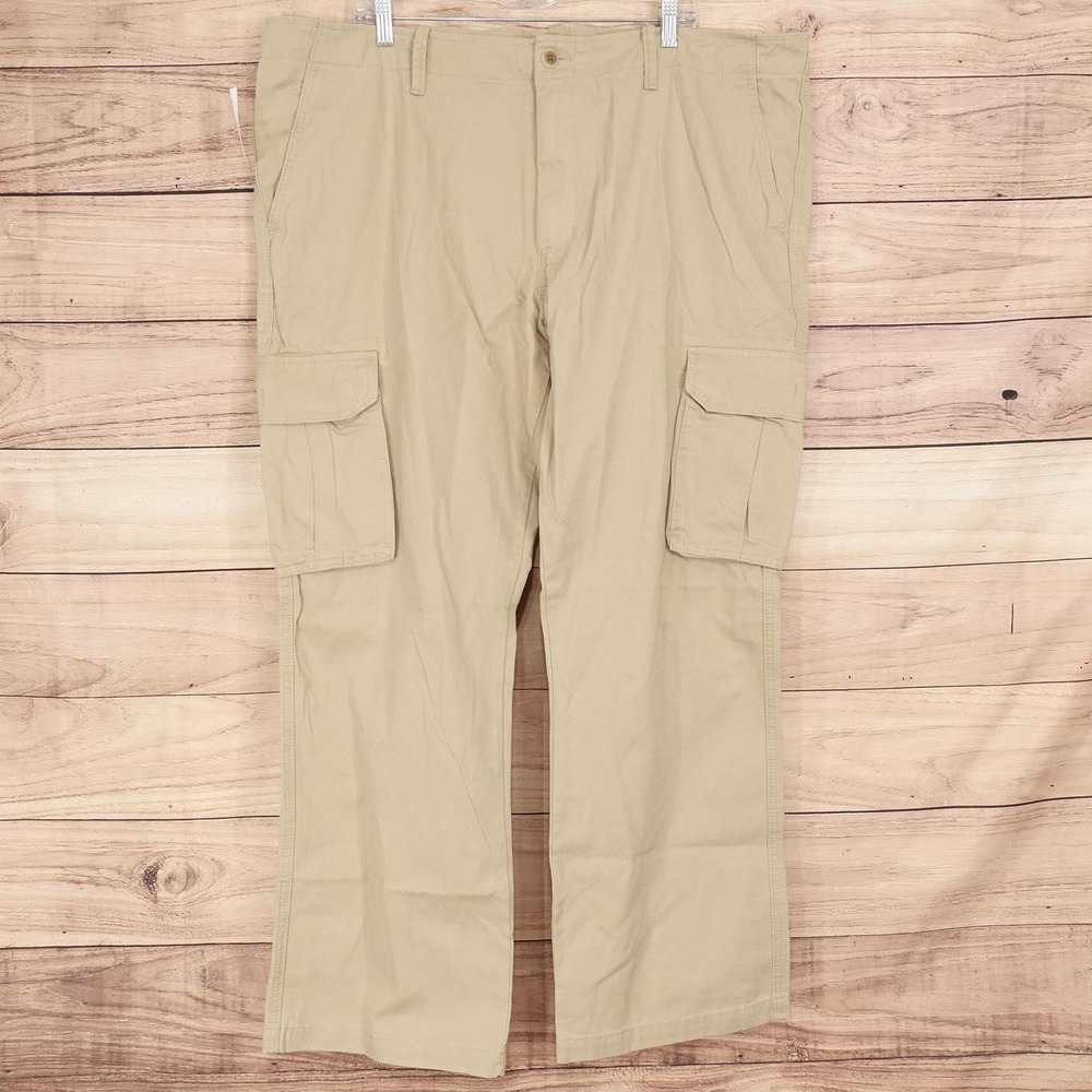 New! Old Navy Broken-In Cargo Pants Mens 44x32 Beige Regular Fit Cotton Canvas